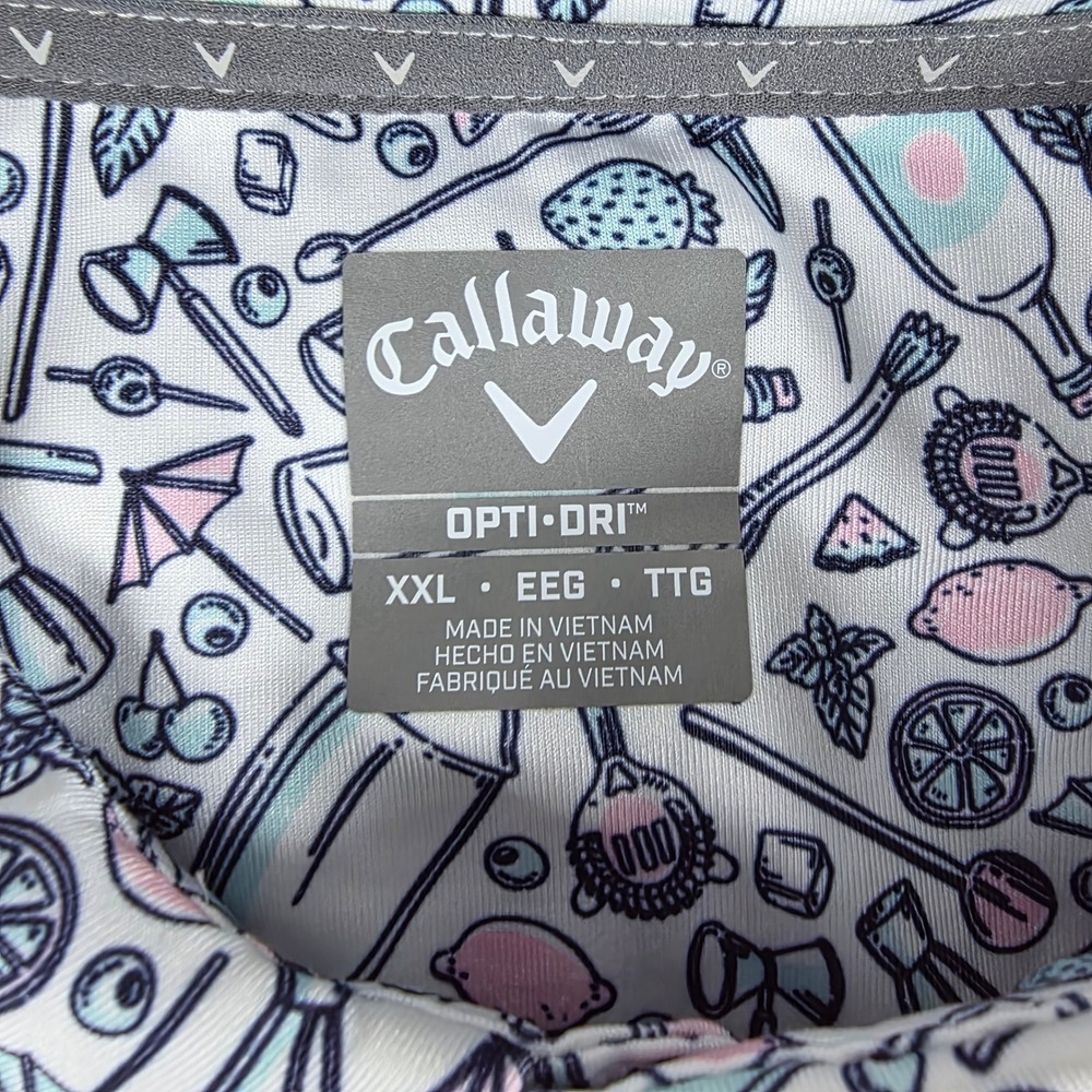 Callaway Polo Shirt Mens XXL White Cocktail All Over Print Opti-Dri Golfcore - Picture 5 of 8